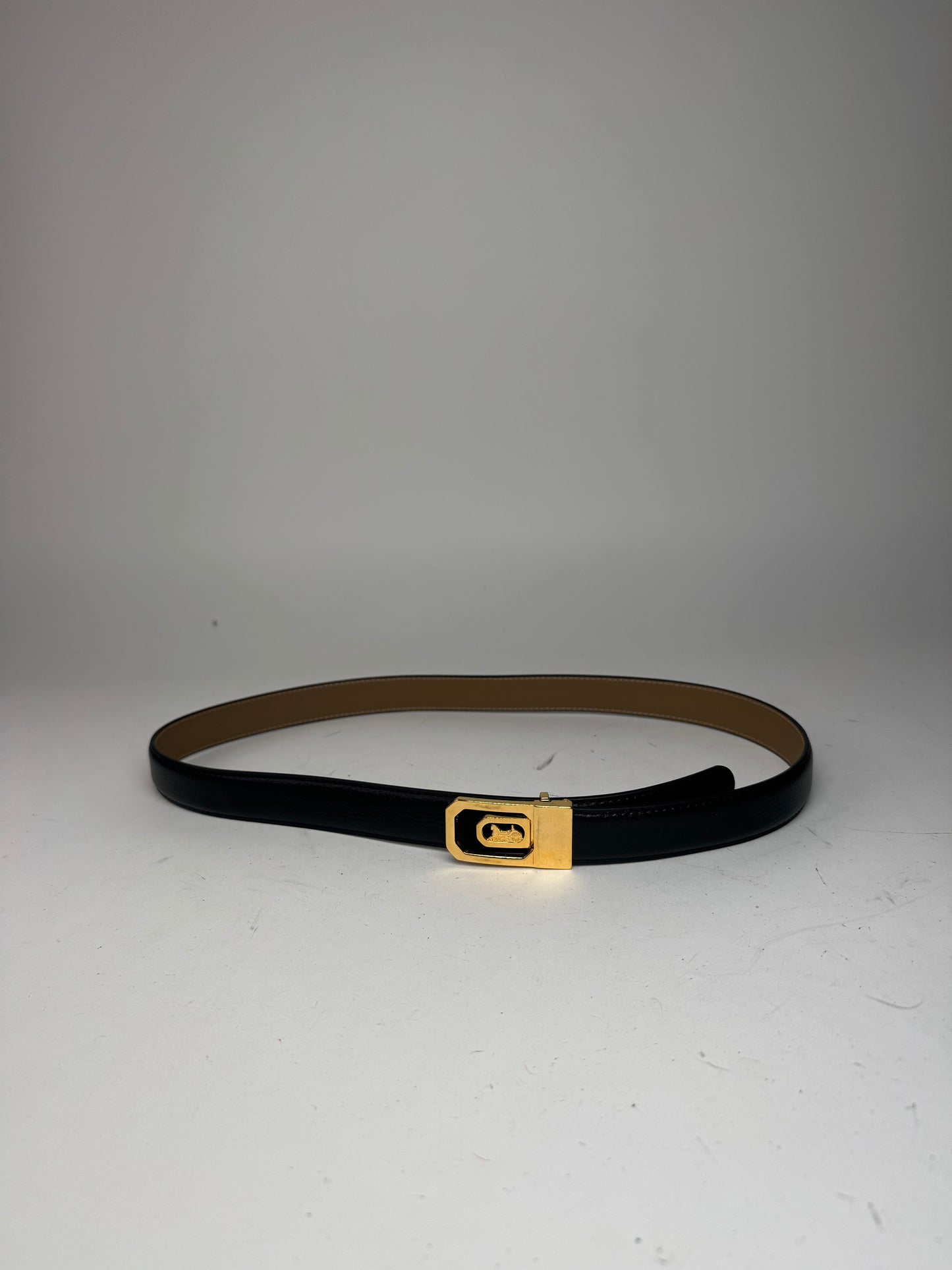 Vintage Celine Paris Carriage Logo Leather Belt Black
