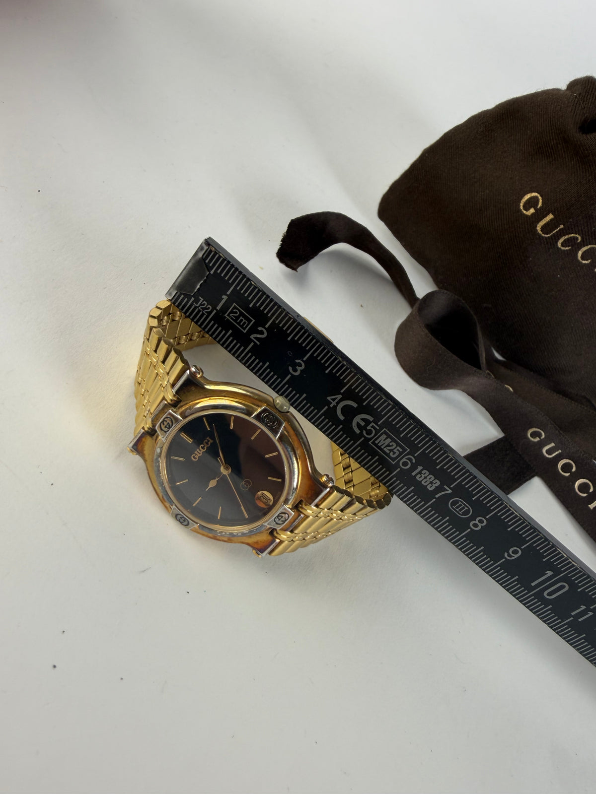 Vintage Gucci Gold-Tone Bracelet Watch Black Dial Late 1980s