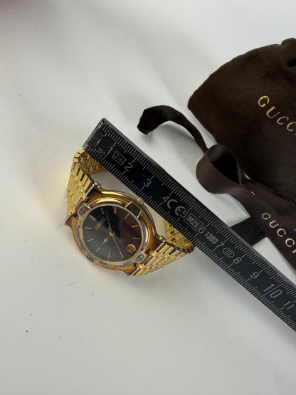 Vintage Gucci Gold-Tone Bracelet Watch Black Dial Late 1980s