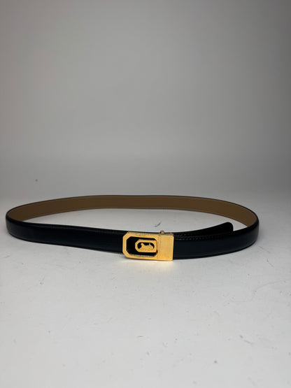 Vintage Celine Paris Carriage Logo Leather Belt Black