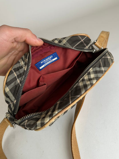Vintage Burberry Checked Crossbody Bag Black White Brown