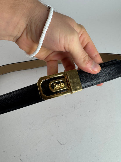 Vintage Celine Paris Carriage Logo Leather Belt Black