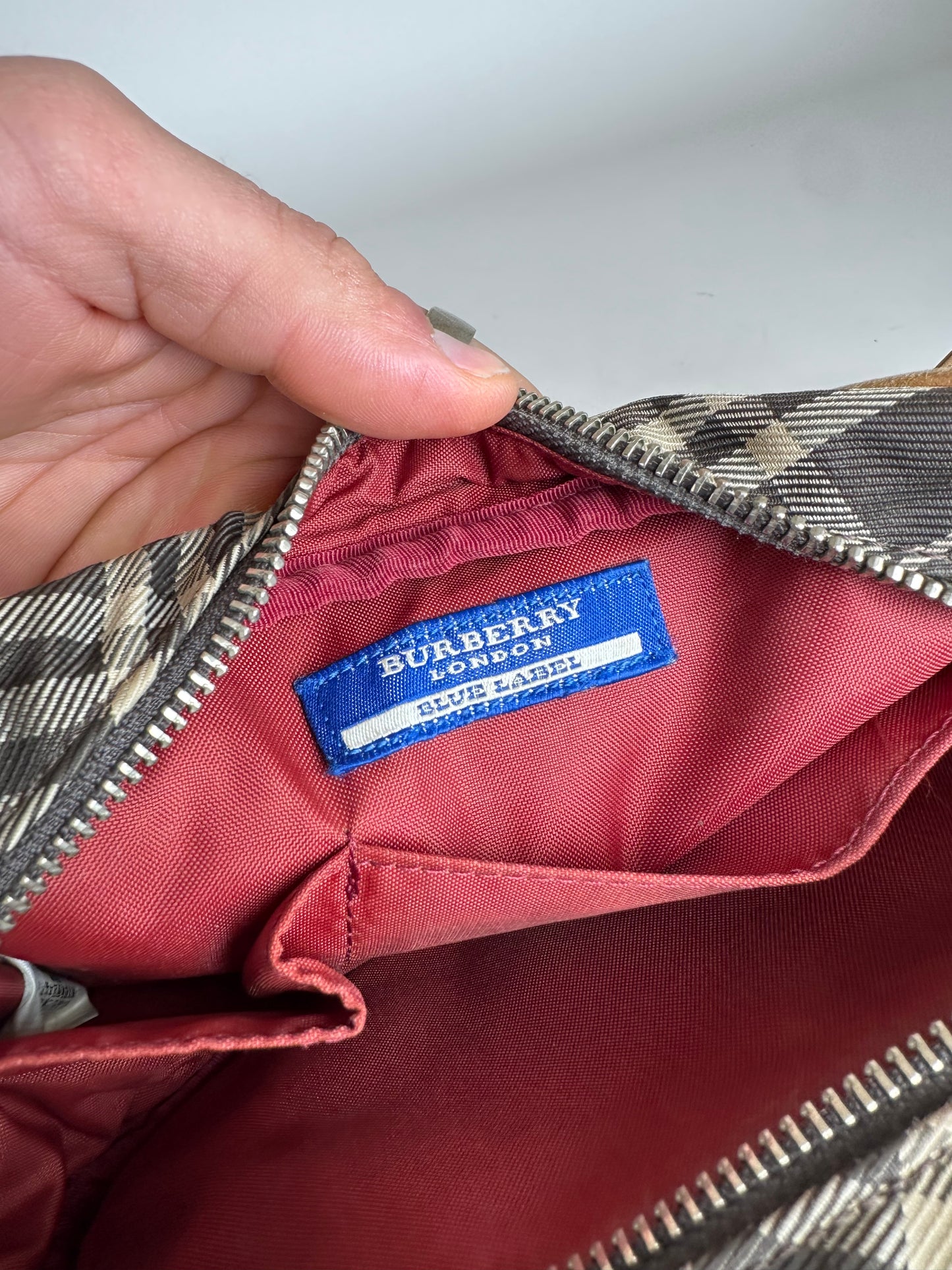 Vintage Burberry Checked Crossbody Bag Black White Brown