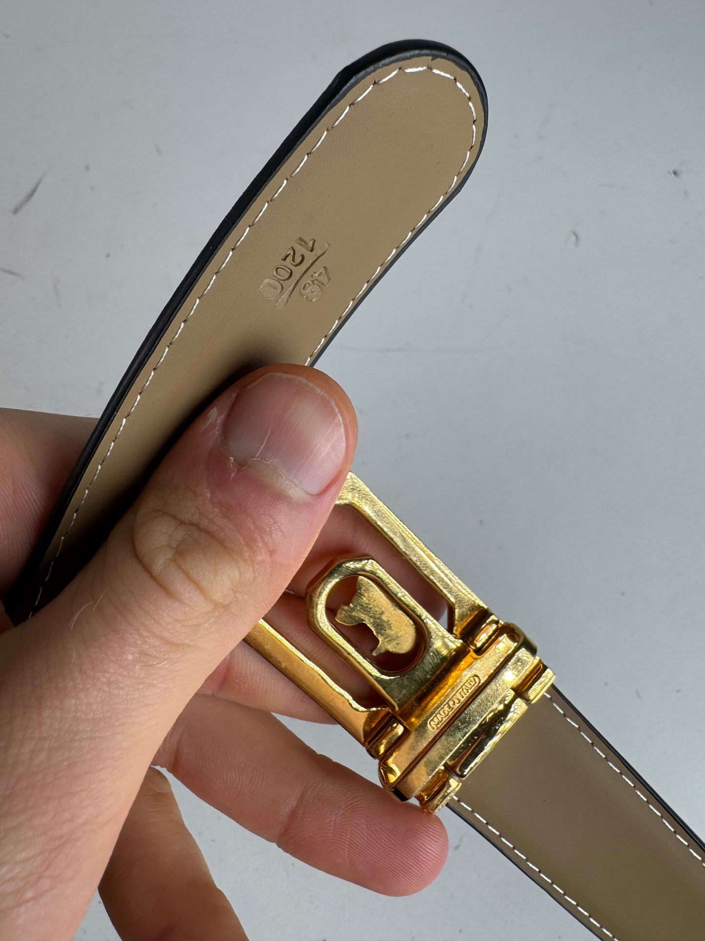 Vintage Celine Paris Carriage Logo Leather Belt Black