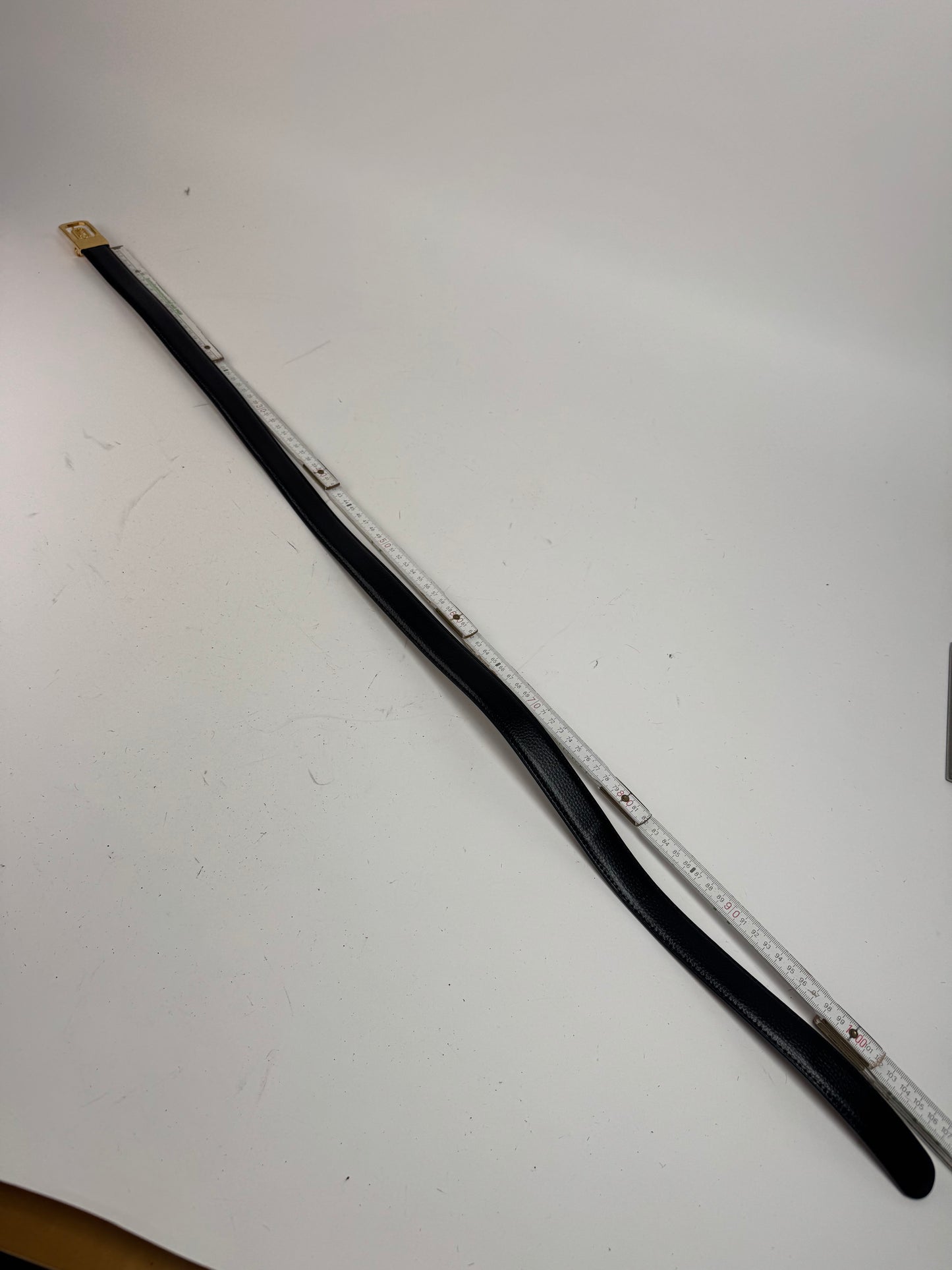 Vintage Celine Paris Carriage Logo Leather Belt Black