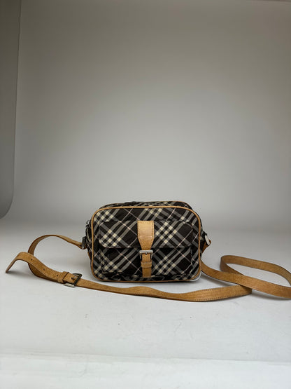 Vintage Burberry Checked Crossbody Bag Black White Brown