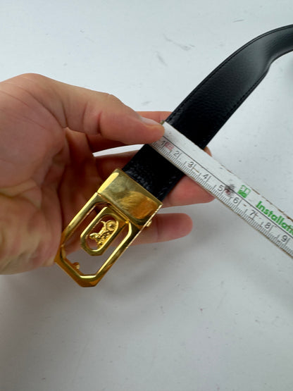 Vintage Celine Paris Carriage Logo Leather Belt Black