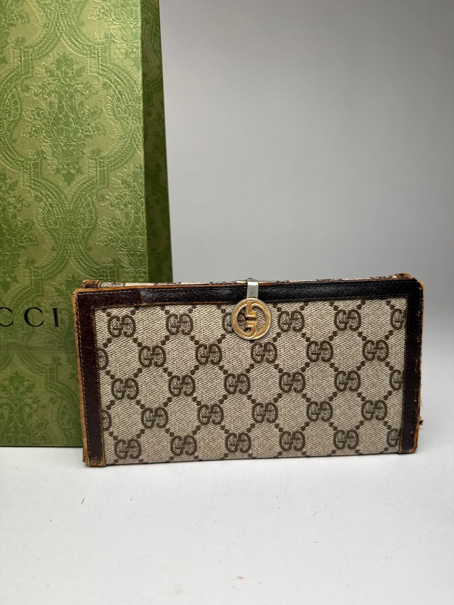Vintage Gucci Ophidia Leather monogram wallet gray brown