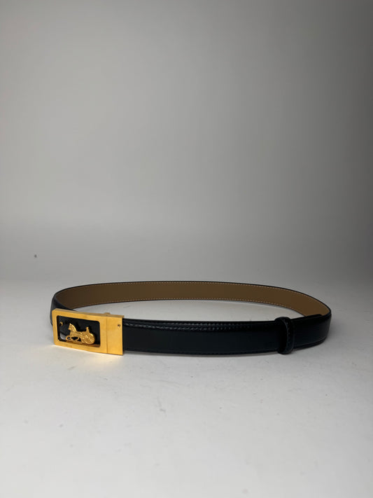 Vintage Celine Paris Carriage Logo Leather Belt black