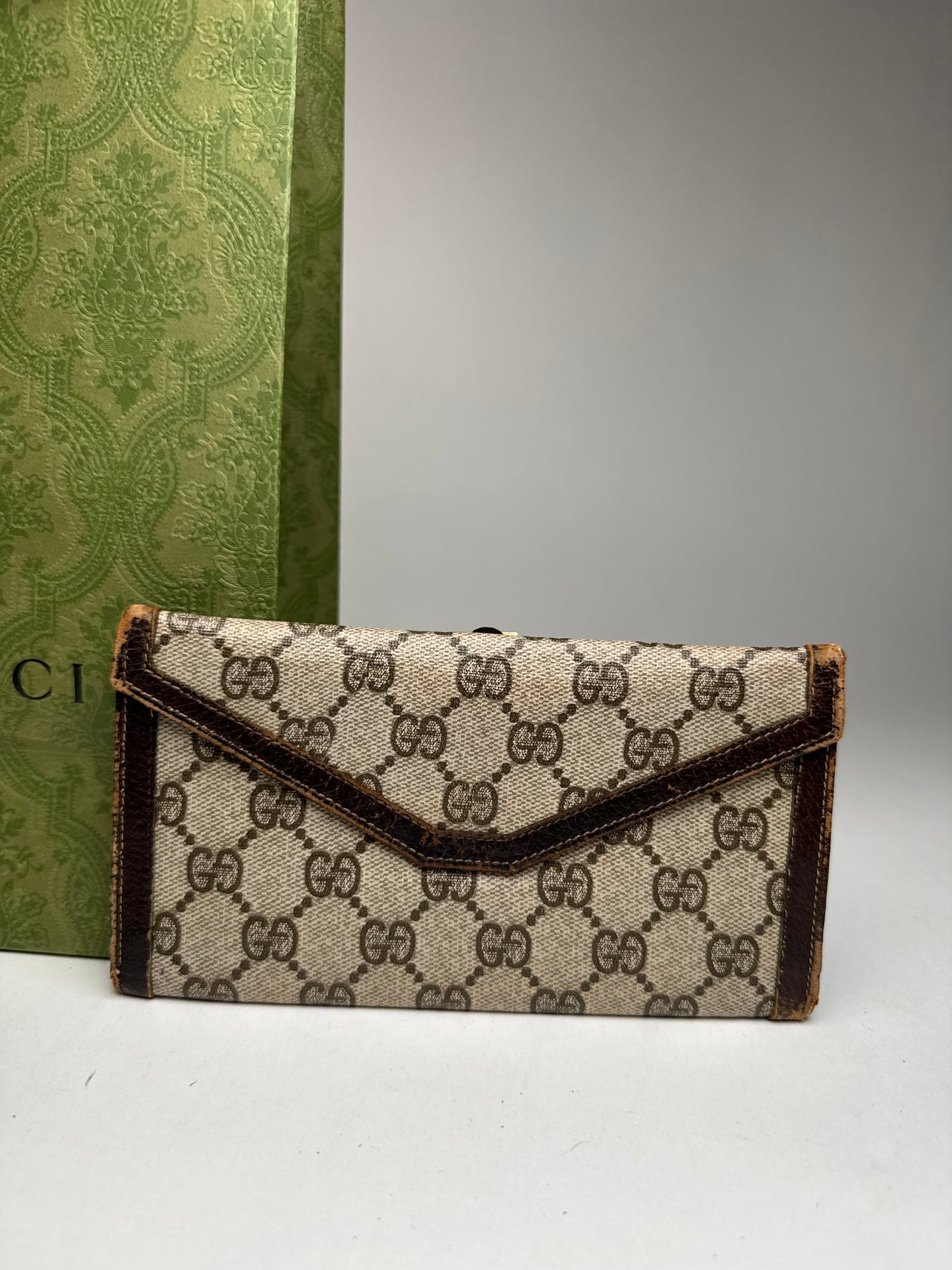 Vintage Gucci Ophidia Leather monogram wallet gray brown