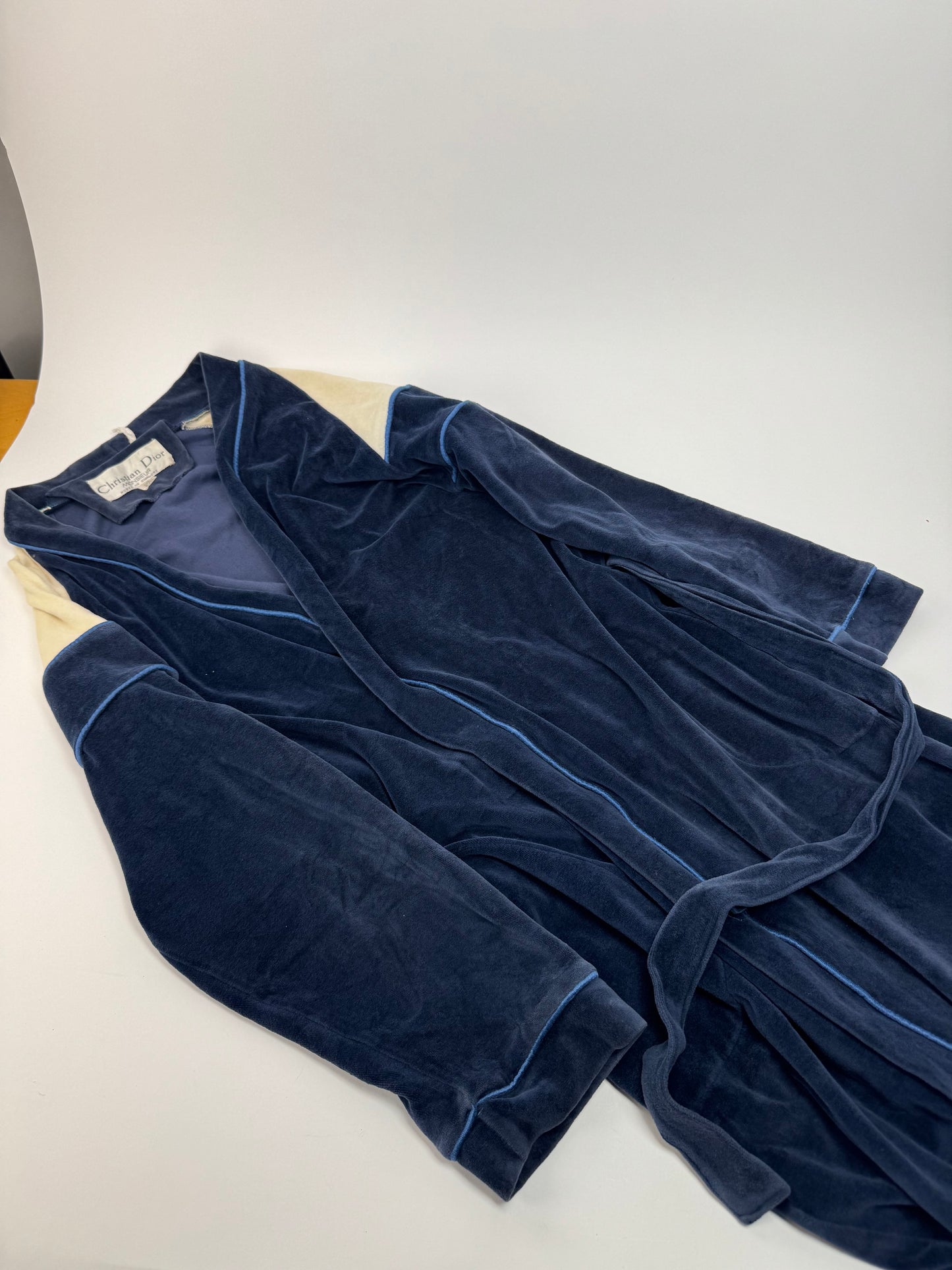 Vintage Dior Men’s Bathrobe Navy White L