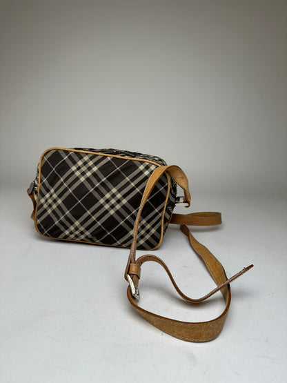 Vintage Burberry Checked Crossbody Bag Black White Brown