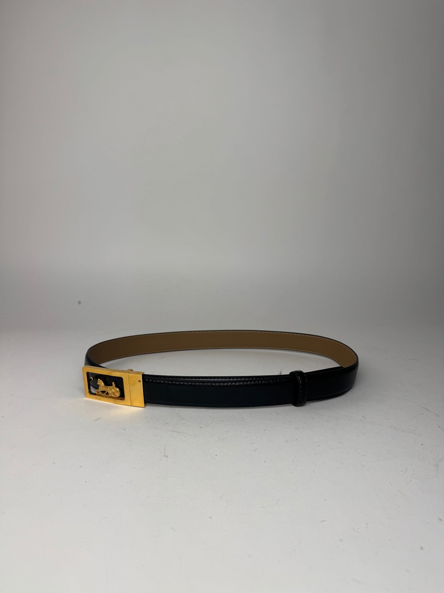 Vintage Celine Paris Carriage Logo Leather Belt black
