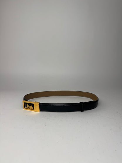 Vintage Celine Paris Carriage Logo Leather Belt black