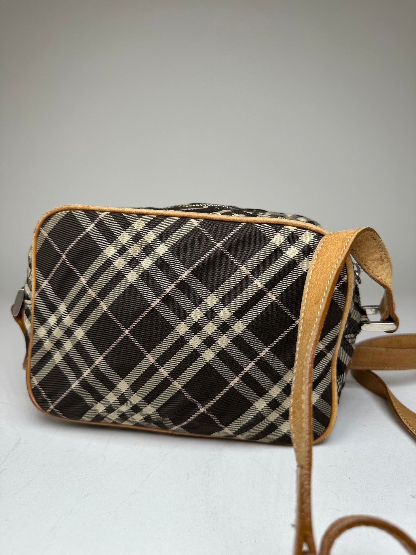 Vintage Burberry Checked Crossbody Bag Black White Brown