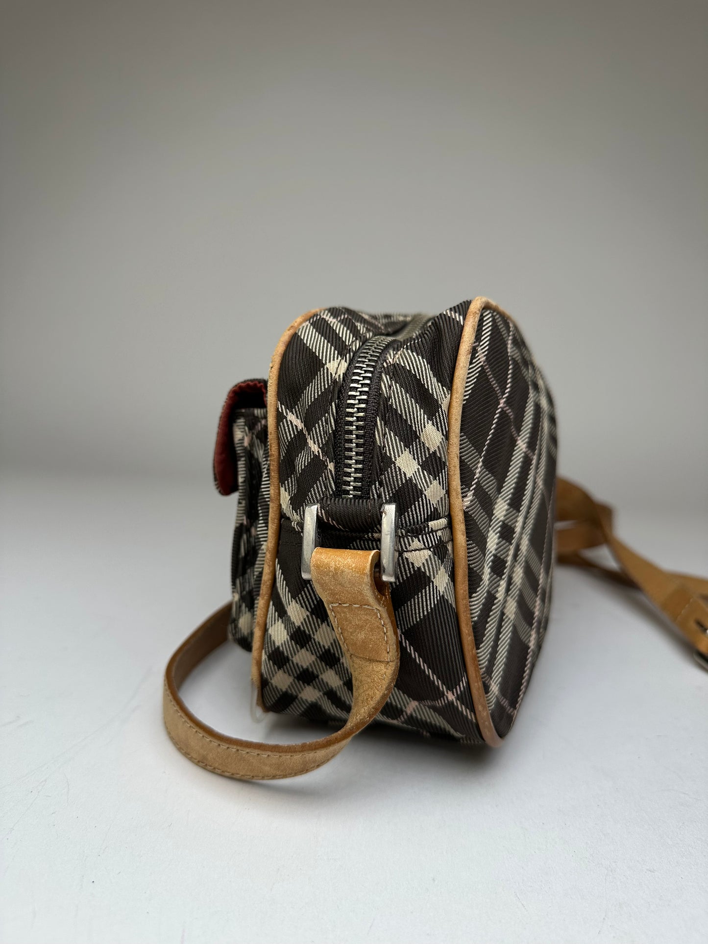 Vintage Burberry Checked Crossbody Bag Black White Brown