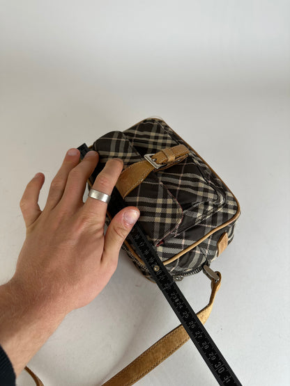 Vintage Burberry Checked Crossbody Bag Black White Brown
