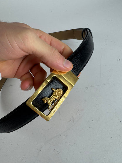 Vintage Celine Paris Carriage Logo Leather Belt black