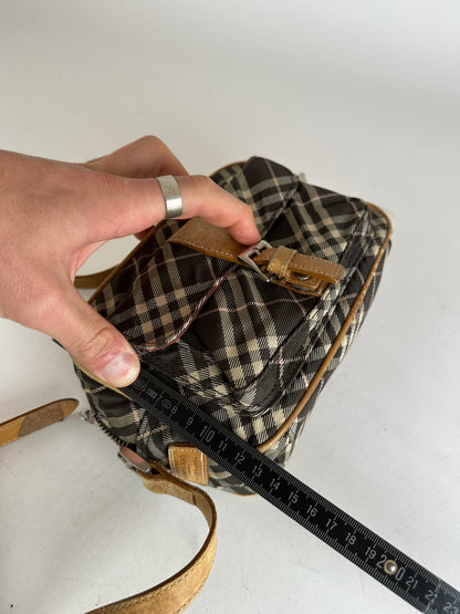 Vintage Burberry Checked Crossbody Bag Black White Brown