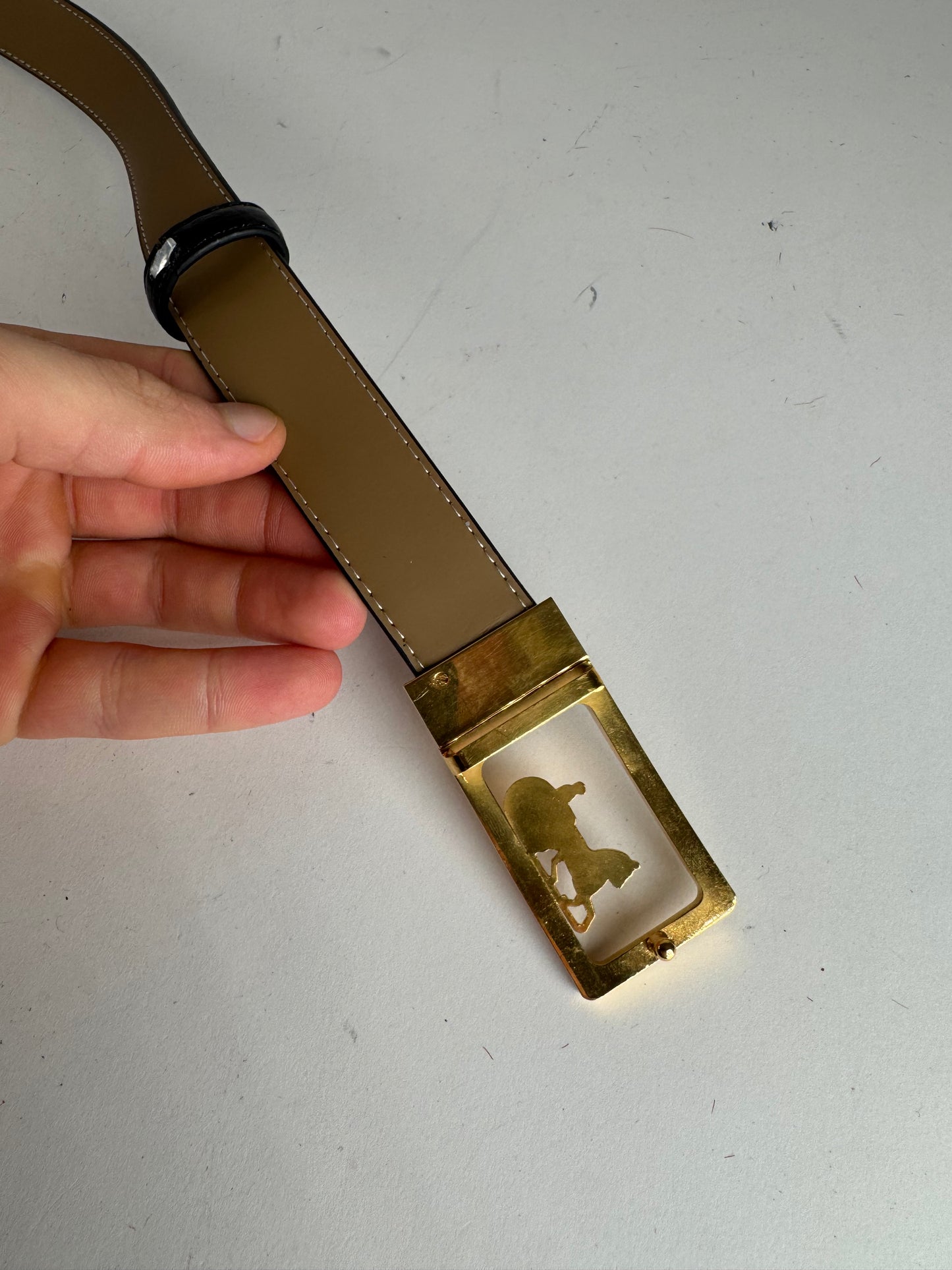 Vintage Celine Paris Carriage Logo Leather Belt black