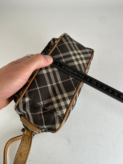 Vintage Burberry Checked Crossbody Bag Black White Brown