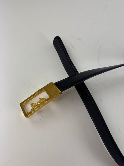 Vintage Celine Paris Carriage Logo Leather Belt black