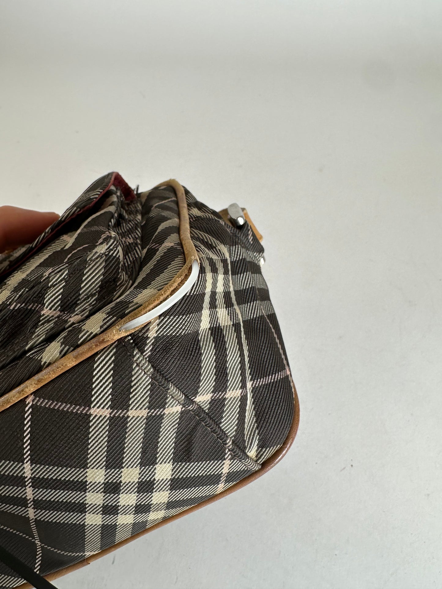 Vintage Burberry Checked Crossbody Bag Black White Brown