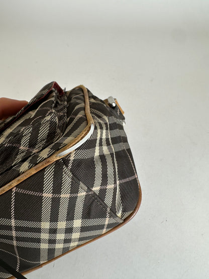 Vintage Burberry Checked Crossbody Bag Black White Brown