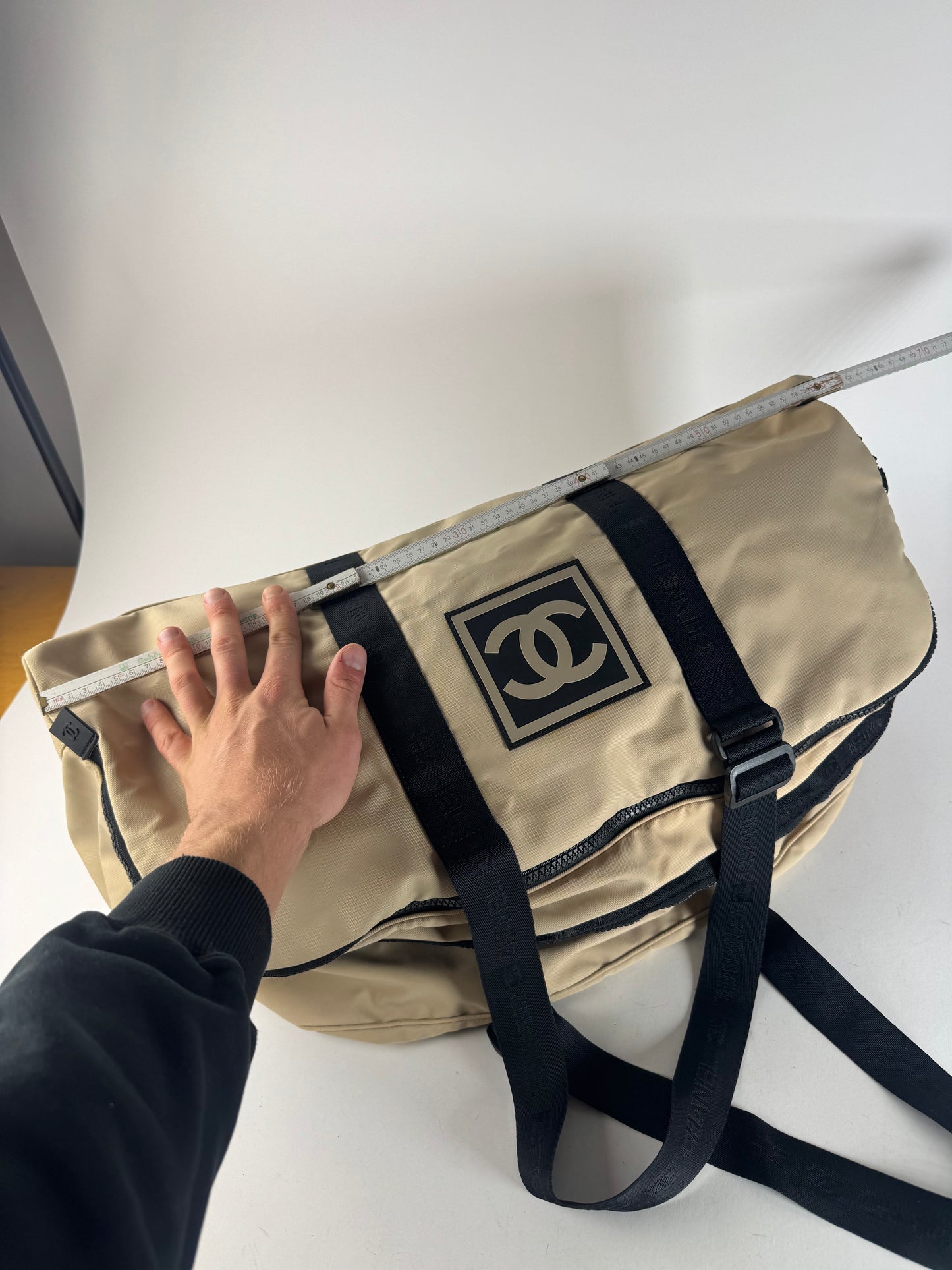 Vintage Chanel Sport Duffel Bag Black White