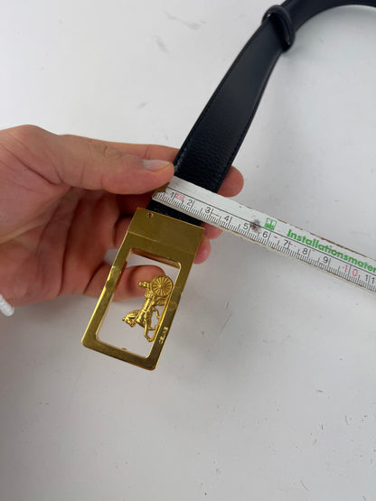 Vintage Celine Paris Carriage Logo Leather Belt black