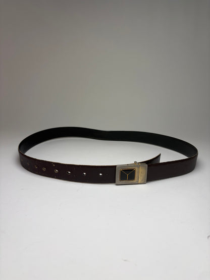 Vintage Yves Saint Laurent Leather Belt Geometric Buckle Late 1970s Dark Brown