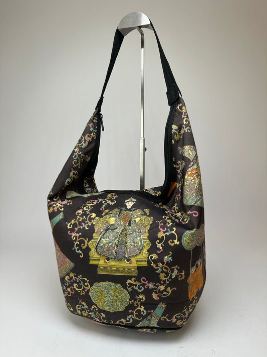 Vintage Etro Abstract Canvas Leather Shoulder Bag black / Multicolor