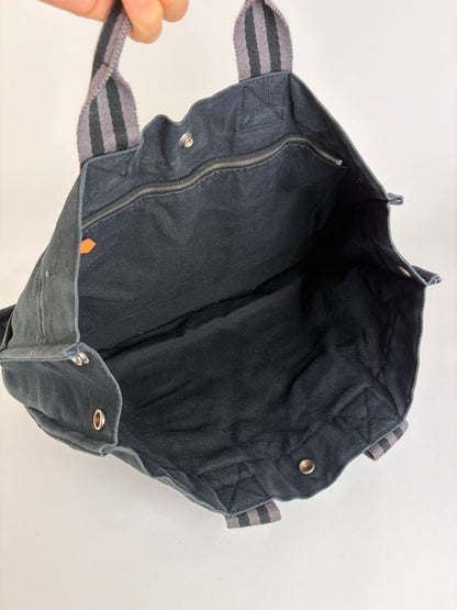 Vintage Hermes Cotton Canvas Tote Black Silver
