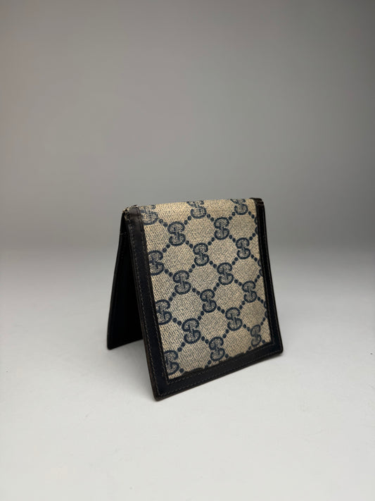 Vintage Gucci Monogram Flapable Ophidia Wallet Grey Navy