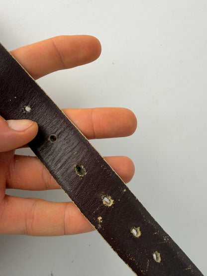 Vintage Yves Saint Laurent Leather Belt Geometric Buckle Late 1970s Dark Brown