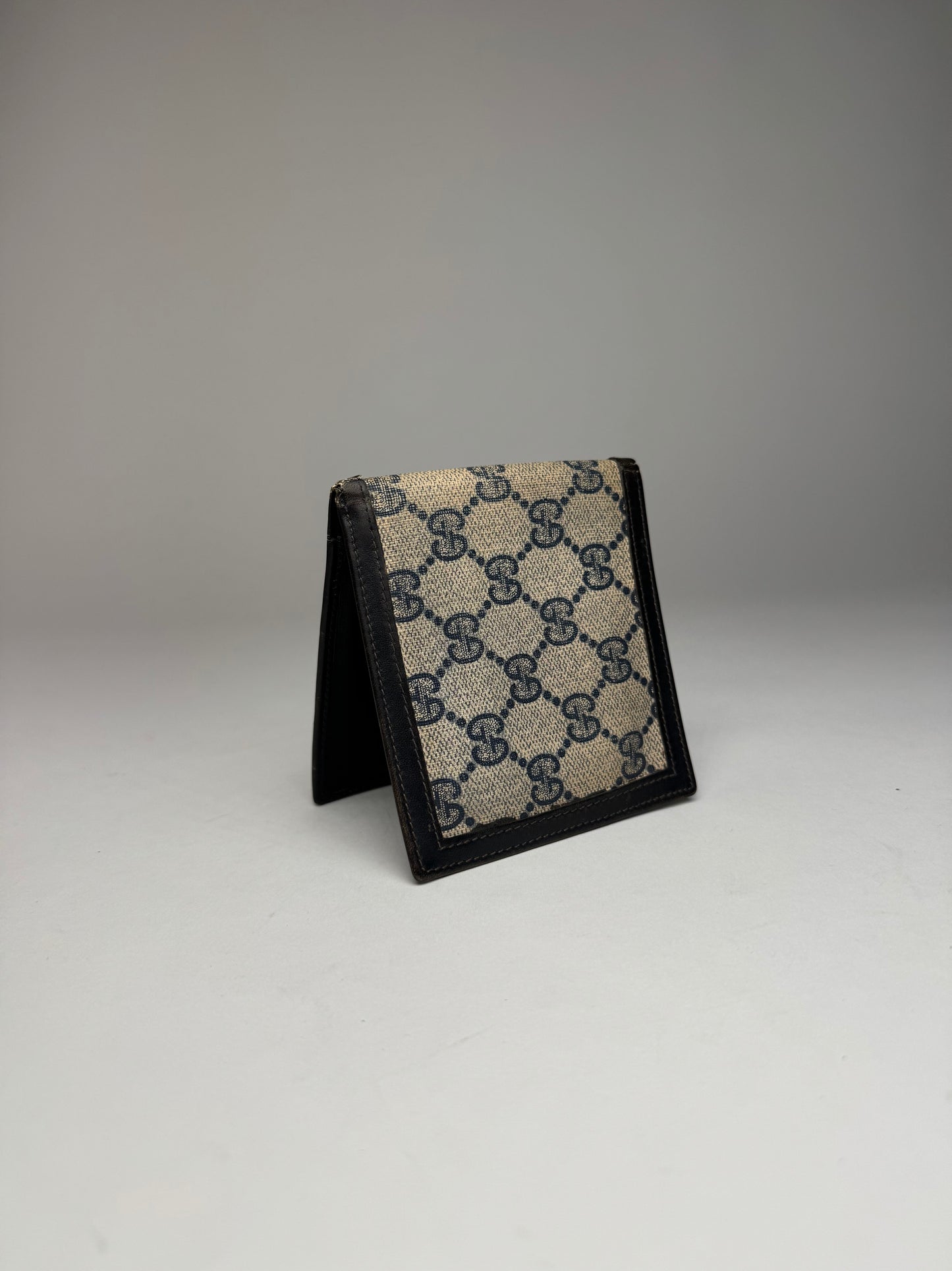 Vintage Gucci Monogram Flapable Ophidia Wallet Grey Navy
