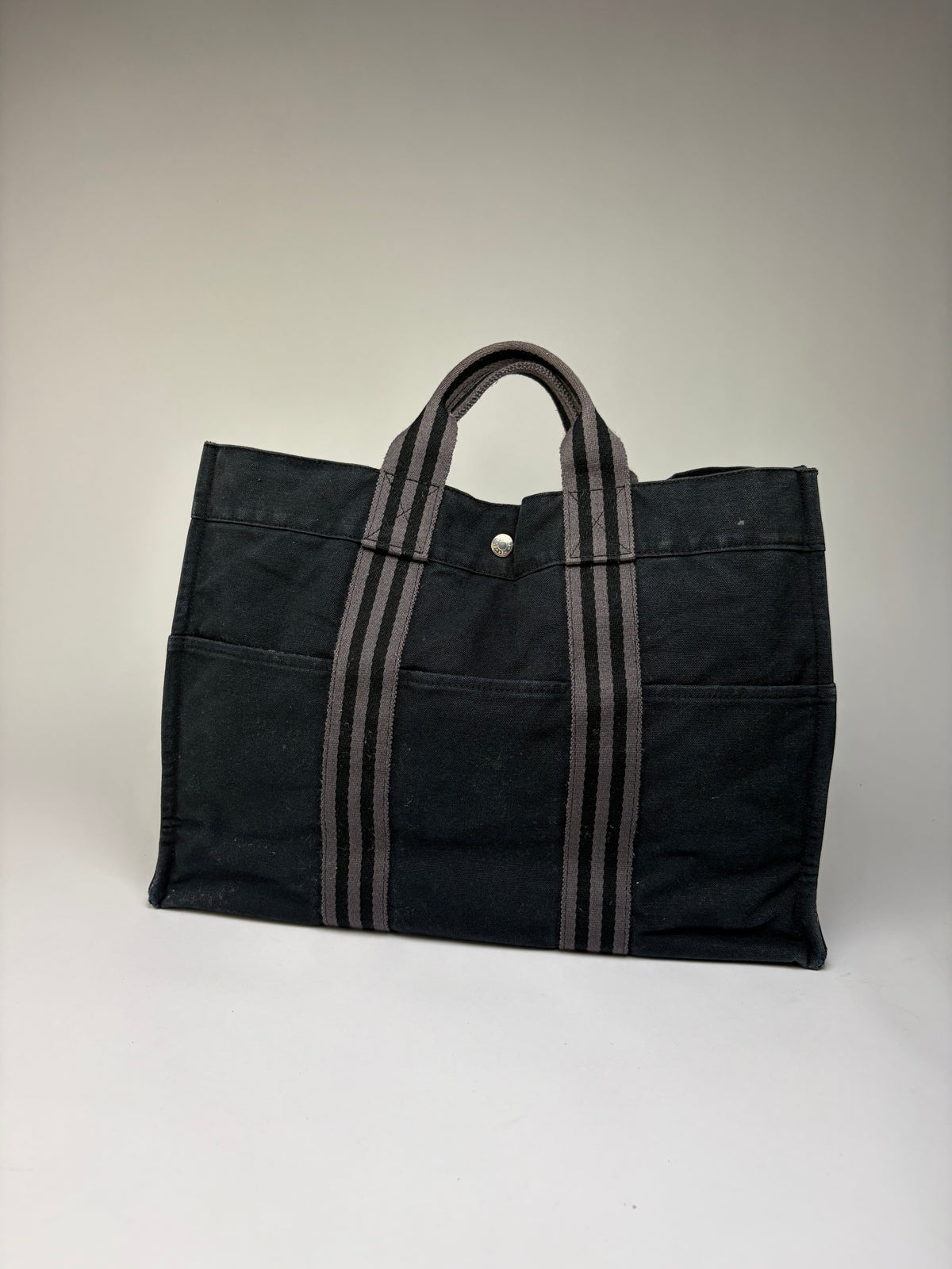 Vintage Hermes Cotton Canvas Tote Black Silver