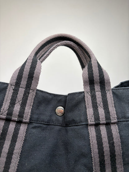 Vintage Hermes Cotton Canvas Tote Black Silver