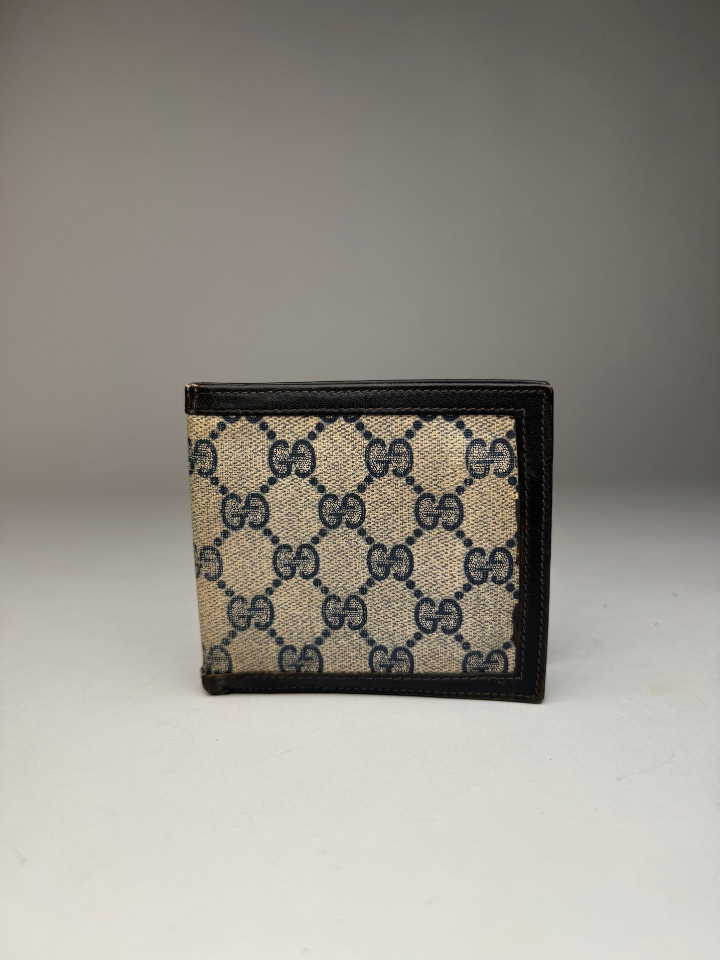 Vintage Gucci Monogram Flapable Ophidia Wallet Grey Navy