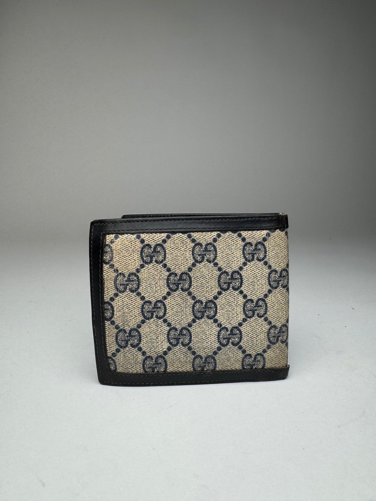 Vintage Gucci Monogram Flapable Ophidia Wallet Grey Navy