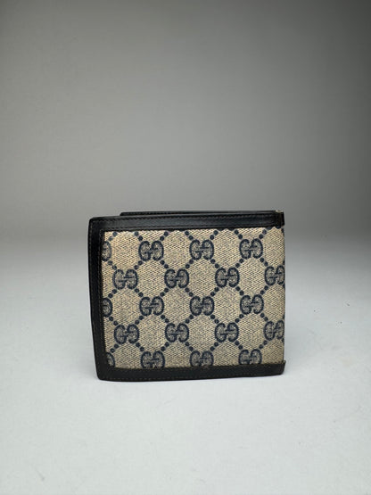 Vintage Gucci Monogram Flapable Ophidia Wallet Grey Navy