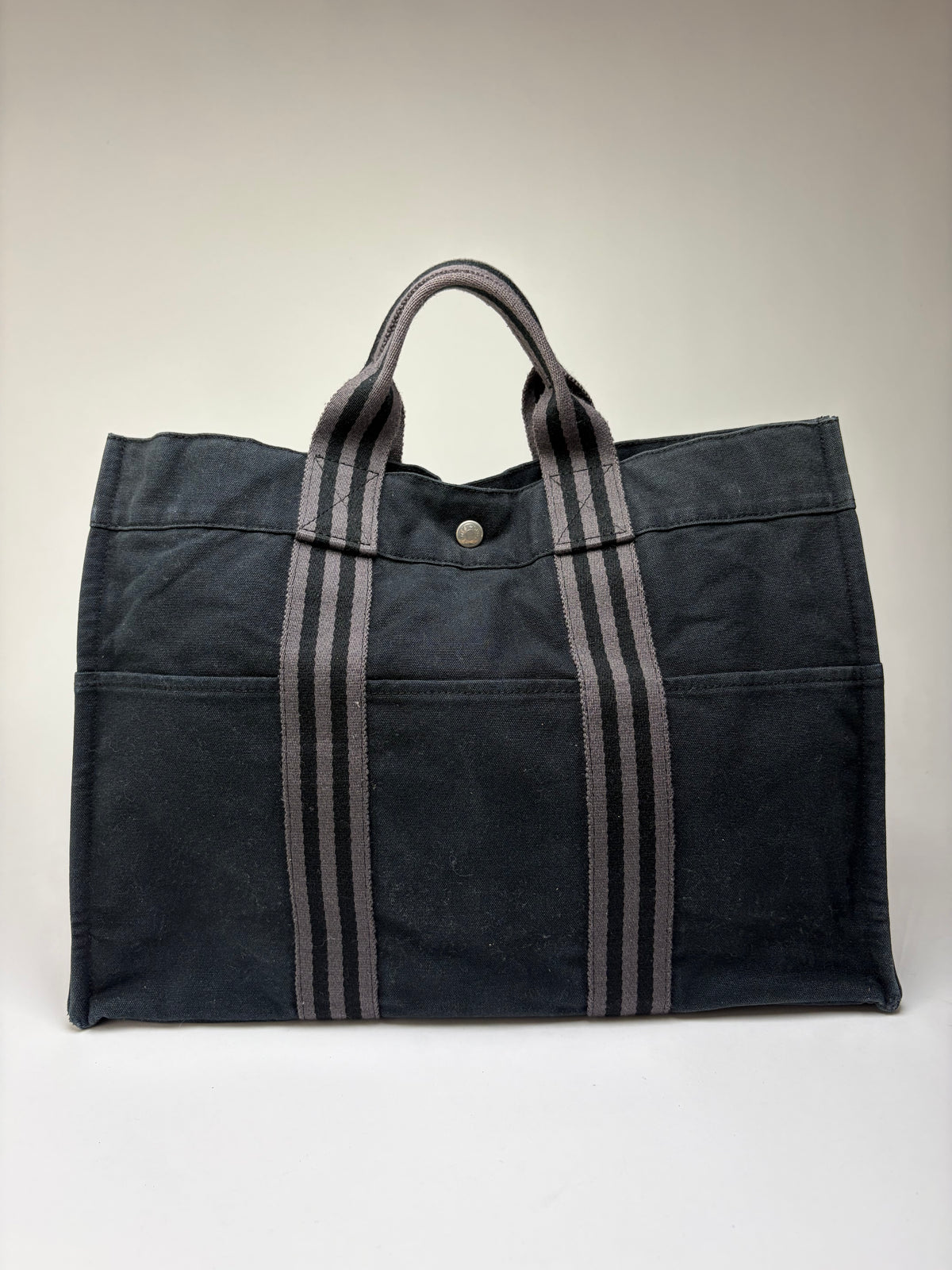 Vintage Hermes Cotton Canvas Tote Black Silver