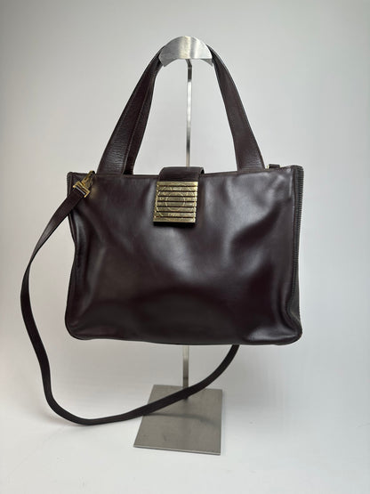 Vintage Celine Smooth Leather Tote Y2K Dark Brown Gold