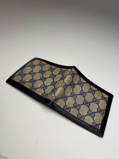 Vintage Gucci Monogram Flapable Ophidia Wallet Grey Navy