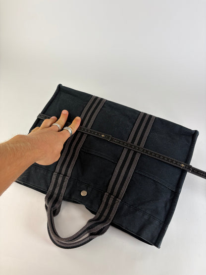 Vintage Hermes Cotton Canvas Tote Black Silver