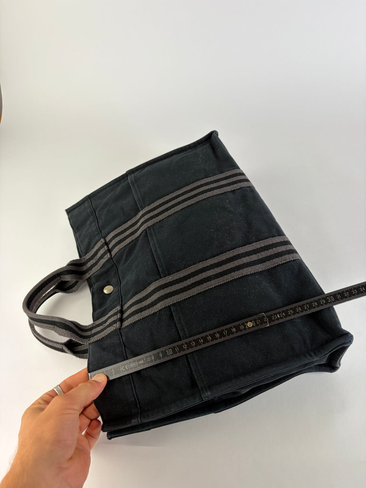 Vintage Hermes Cotton Canvas Tote Black Silver