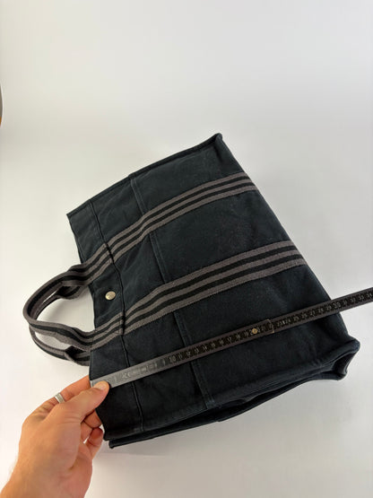 Vintage Hermes Cotton Canvas Tote Black Silver