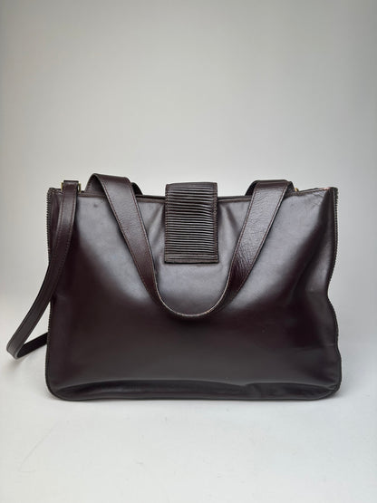 Vintage Celine Smooth Leather Tote Y2K Dark Brown Gold