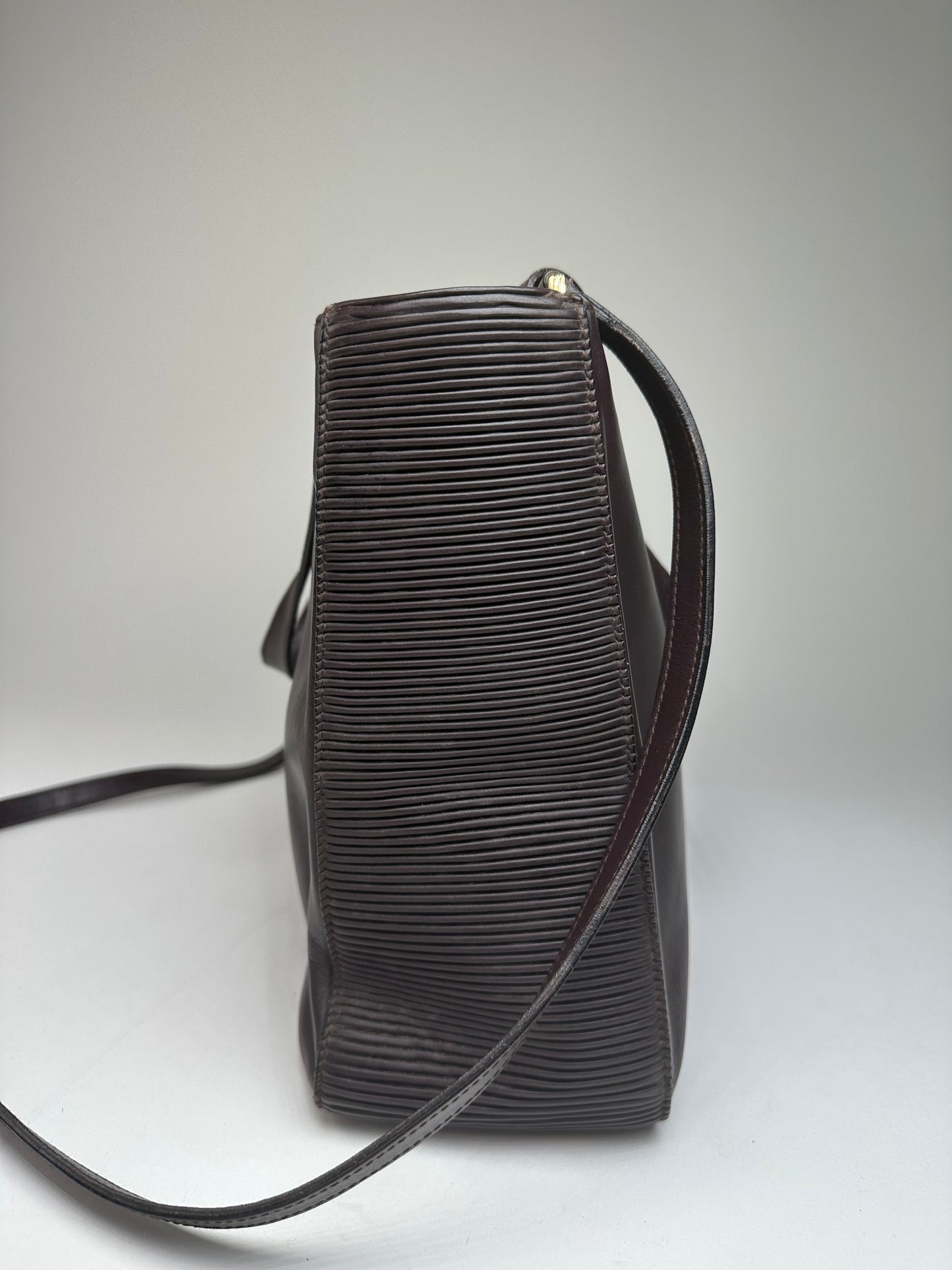 Vintage Celine Smooth Leather Tote Y2K Dark Brown Gold