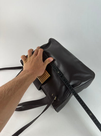 Vintage Celine Smooth Leather Tote Y2K Dark Brown Gold